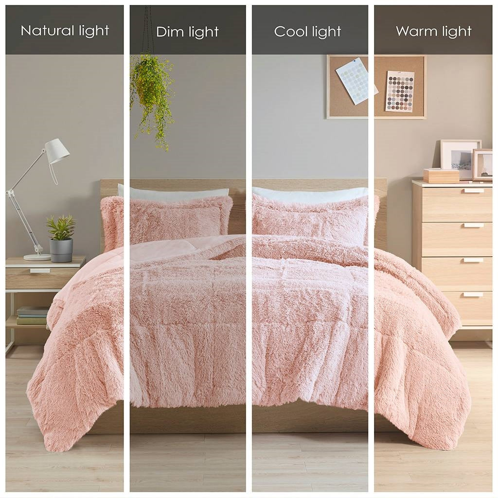 King CAL King Pink Blush Sherpa Faux Fur 3-Piece Comforter Set-4