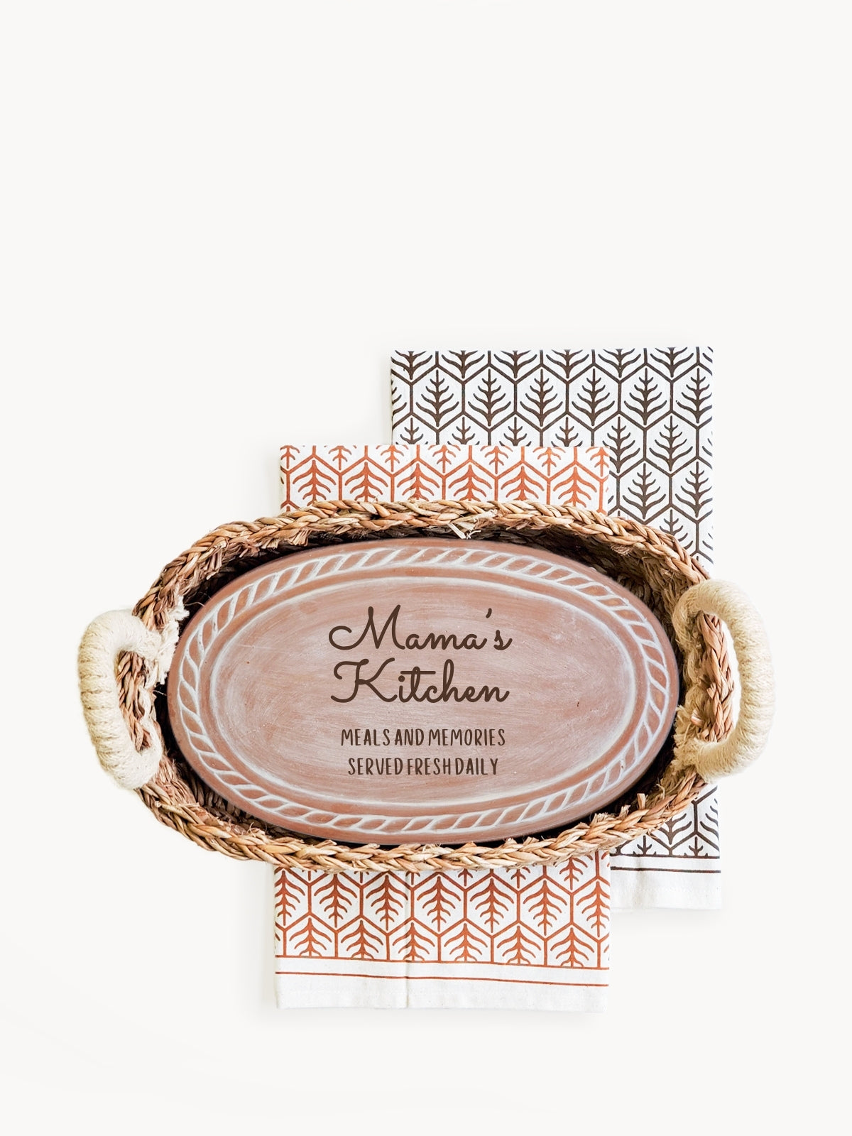 Mom Oval Bread Warmer & Basket Gift Set with Tea Towel Sustainable-5