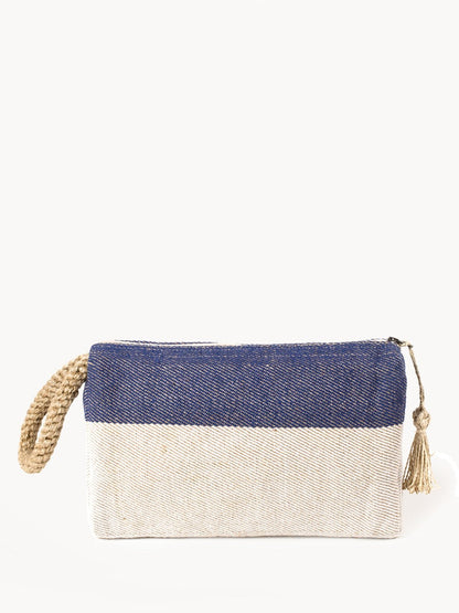 Block A Clutch Blue Handwoven Jute-Cotton Bag Fair Trade Accessory-0