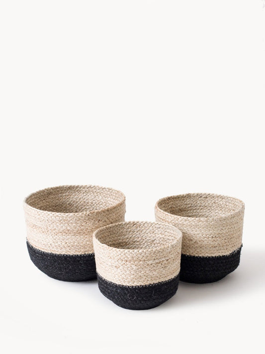 Naiya Bin Handwoven Jute Storage Basket Natural Black Various Sizes-0
