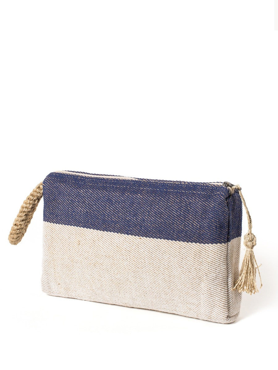 Block A Clutch Blue Handwoven Jute-Cotton Bag Fair Trade Accessory-2