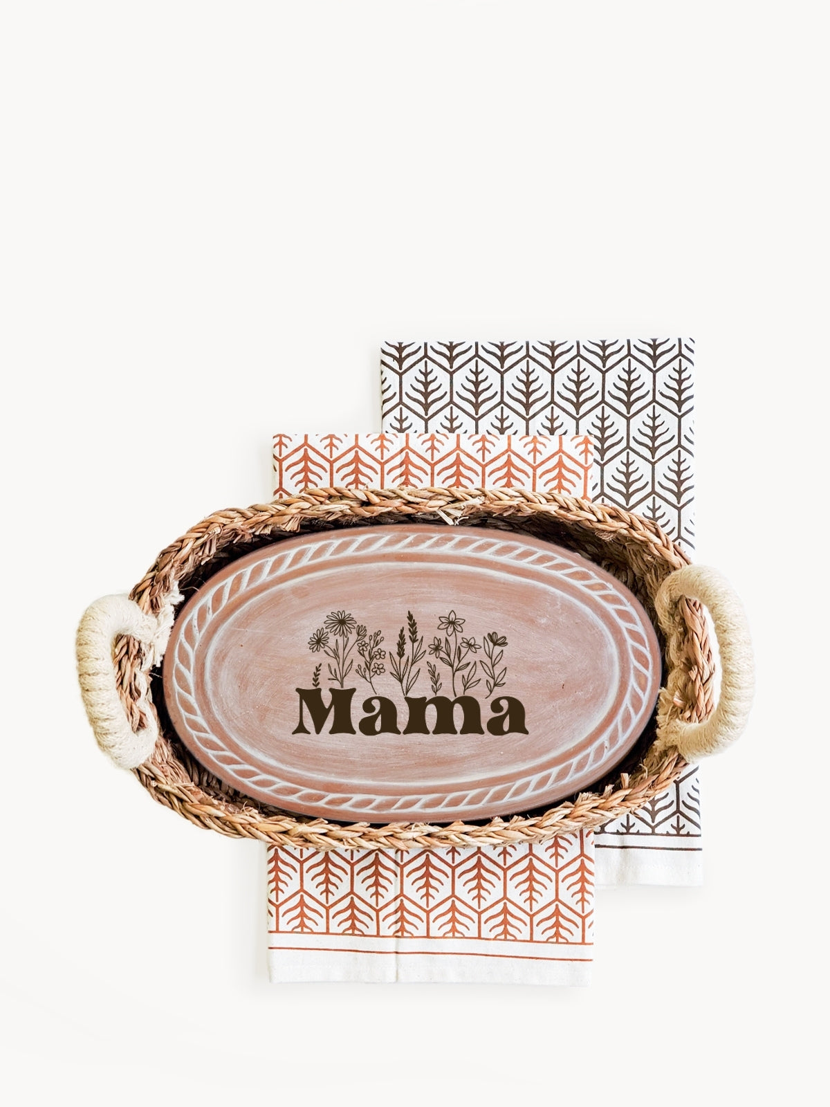 Mom Oval Bread Warmer & Basket Gift Set with Tea Towel Sustainable-7