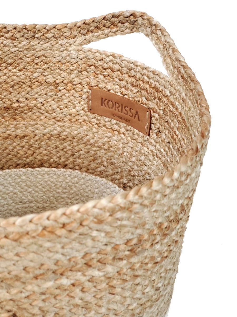 Kata Colorblock Braided Jute Basket Natural White Storage Organizer-4