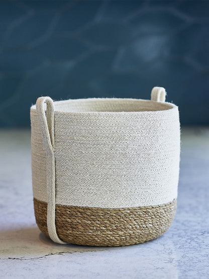 Savar Handwoven Jute and Seagrass Basket with Side Handle Natural Storage-4