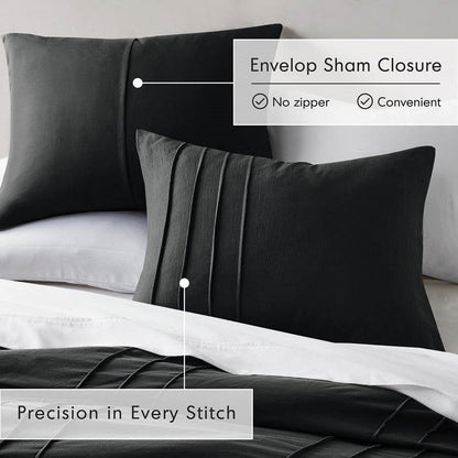 King Size Black Microfiber Comforter Set Pre-Washed Pleated Soft-2