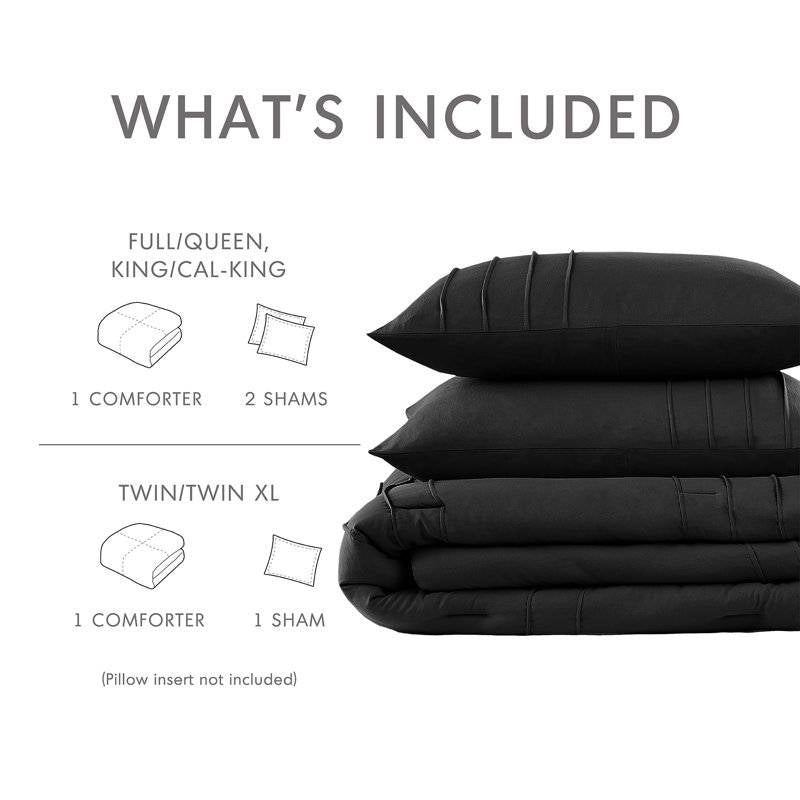 King Size Black Microfiber Comforter Set Pre-Washed Pleated Soft-4