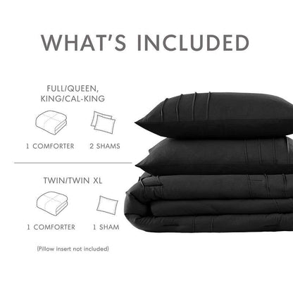 King Size Black Microfiber Comforter Set Pre-Washed Pleated Soft-4