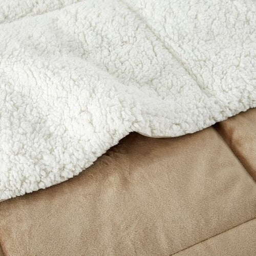 Queen Plush Microfiber Reversible Comforter Set Gold 90x90 Inches-4