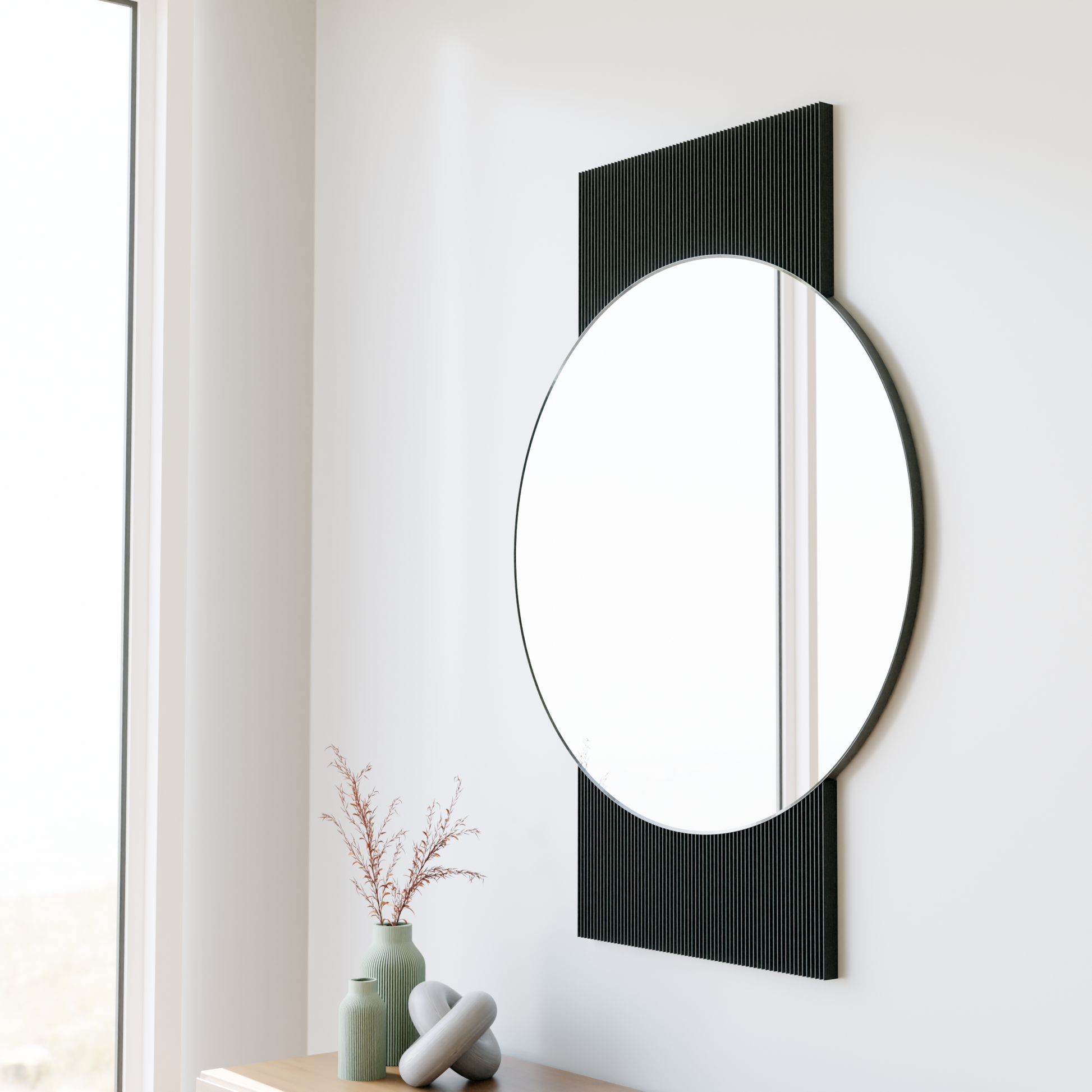 SOL Mirror Large Round Black Metal Frame Minimalist Wall Mirror-4
