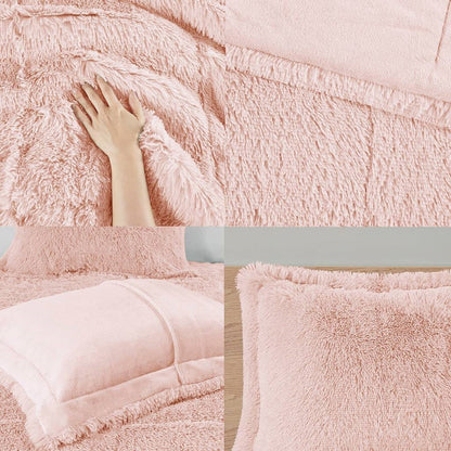 King CAL King Pink Blush Sherpa Faux Fur 3-Piece Comforter Set-1