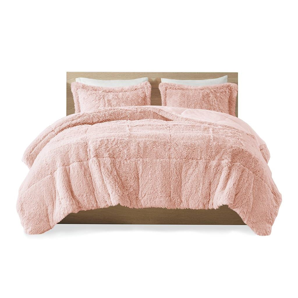 King CAL King Pink Blush Sherpa Faux Fur 3-Piece Comforter Set-2