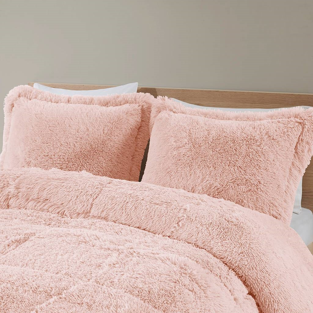 King CAL King Pink Blush Sherpa Faux Fur 3-Piece Comforter Set-3