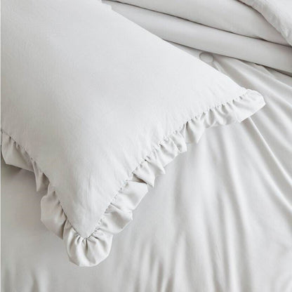 Queen Oversized Grey Microfiber Comforter Set Ruffled Edge Stone Washed-2