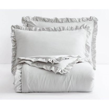 Queen Oversized Grey Microfiber Comforter Set Ruffled Edge Stone Washed-3