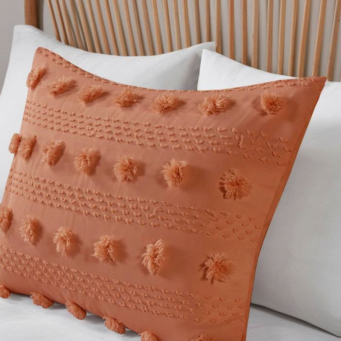 Twin XL Rust Orange Pompom Microfiber Comforter Set 2-Piece Hypoallergenic-2