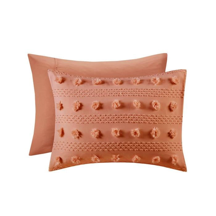 Twin XL Rust Orange Pompom Microfiber Comforter Set 2-Piece Hypoallergenic-4