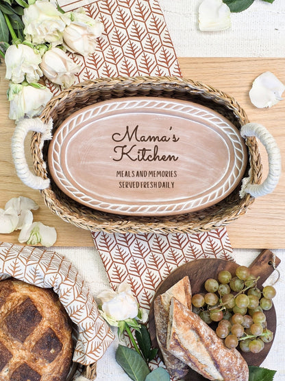Mom Oval Bread Warmer & Basket Gift Set with Tea Towel Sustainable-2