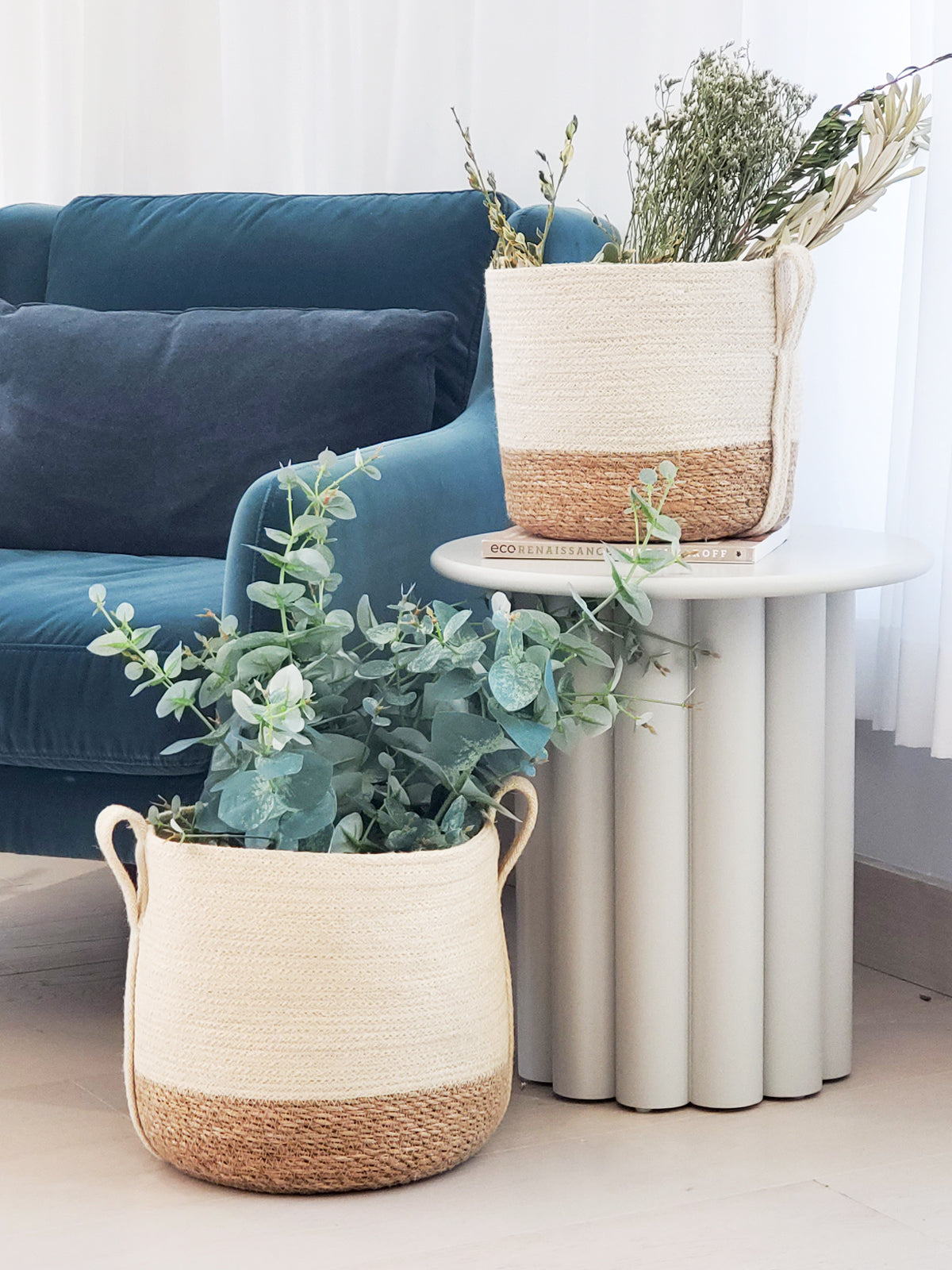 Savar Handwoven Jute and Seagrass Basket with Side Handle Natural Storage-1