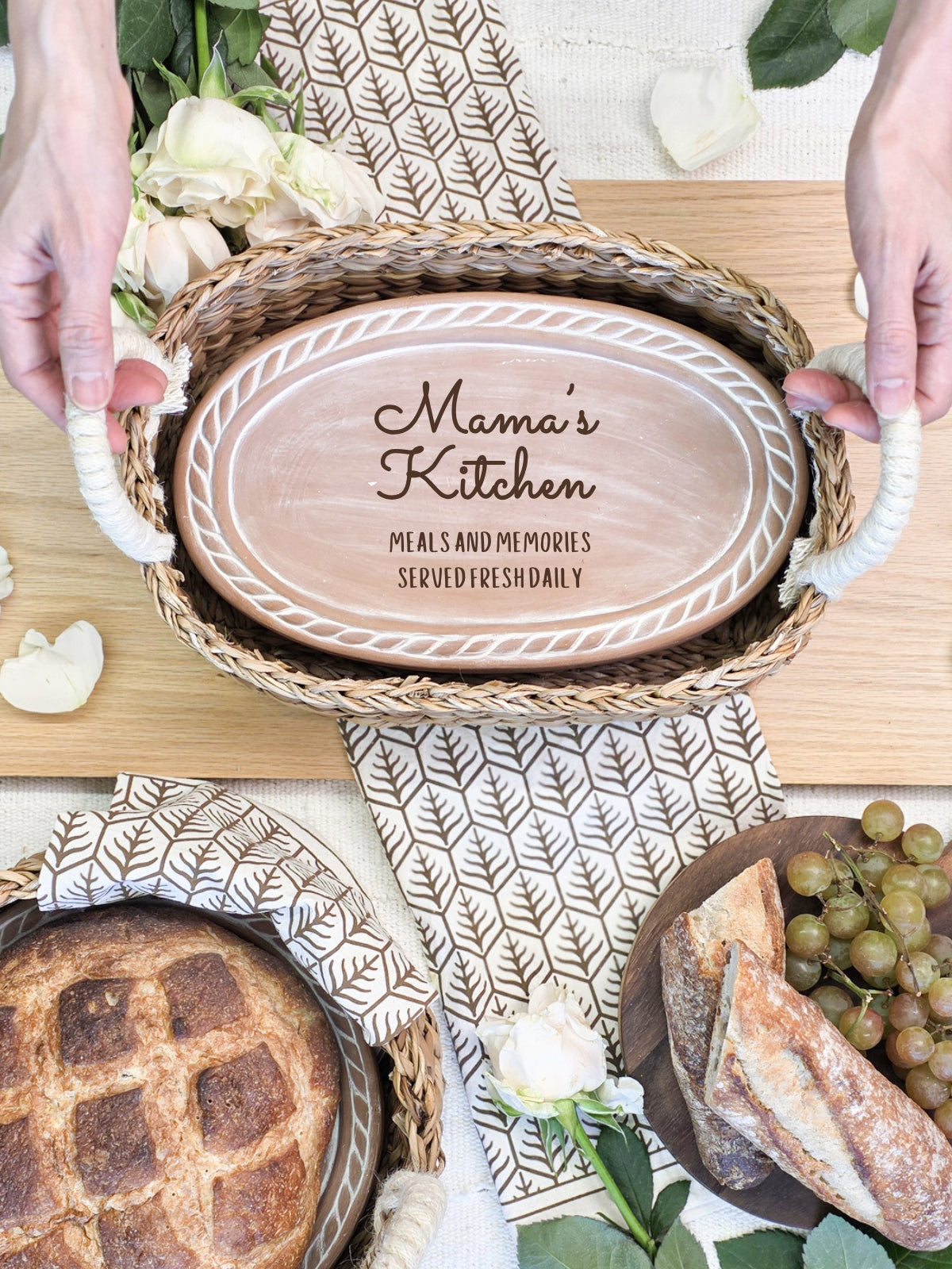 Mom Oval Bread Warmer & Basket Gift Set with Tea Towel Sustainable-1