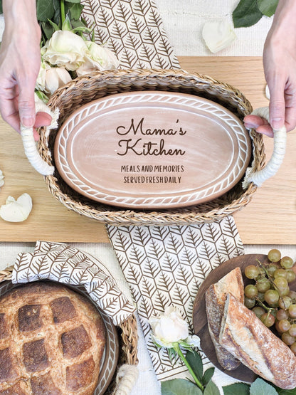 Mom Oval Bread Warmer & Basket Gift Set with Tea Towel Sustainable-1