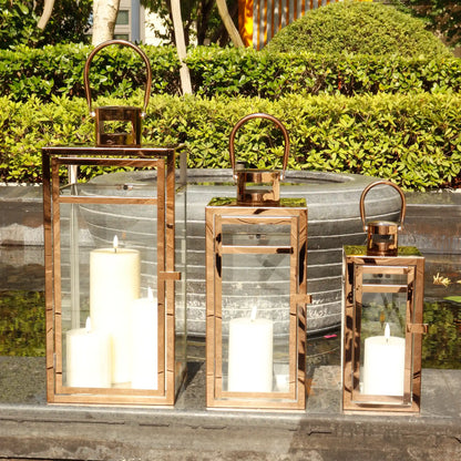 Set of 3 Rose Gold Stainless Steel Lanterns 12 15 19 Inch Square-3